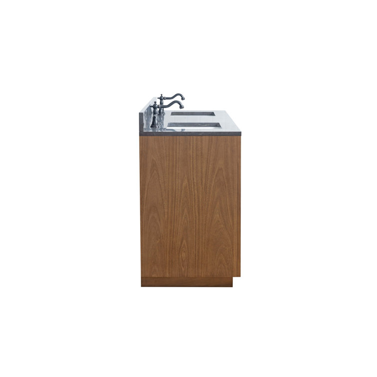 72" Tan and Black Limestone Double Sink Bathroom Vanity