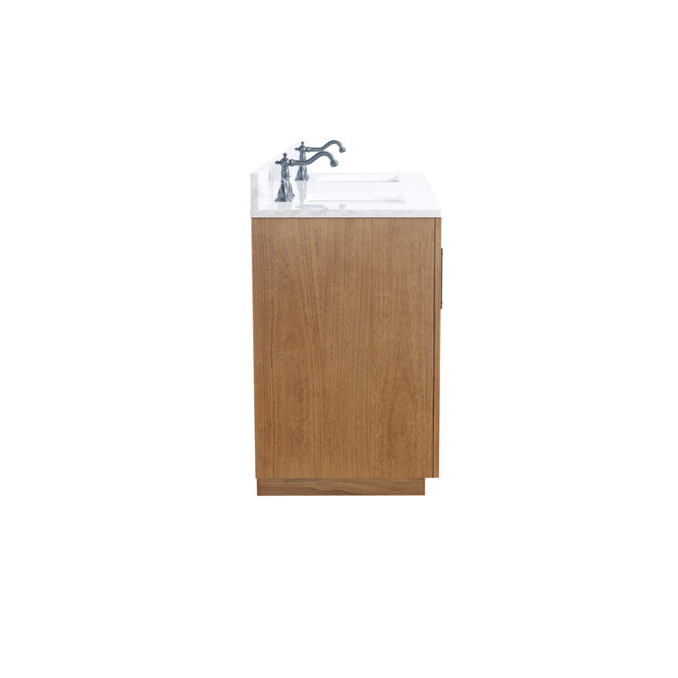 72" Tan Poplar Wood Double Sink Vanity with Arabescato White Marble Top