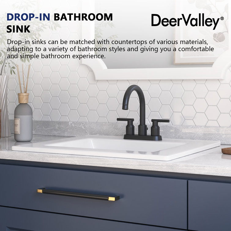 21'' x 18'' White Rectangular Ceramic Drop-In Bathroom Sink with Overflow