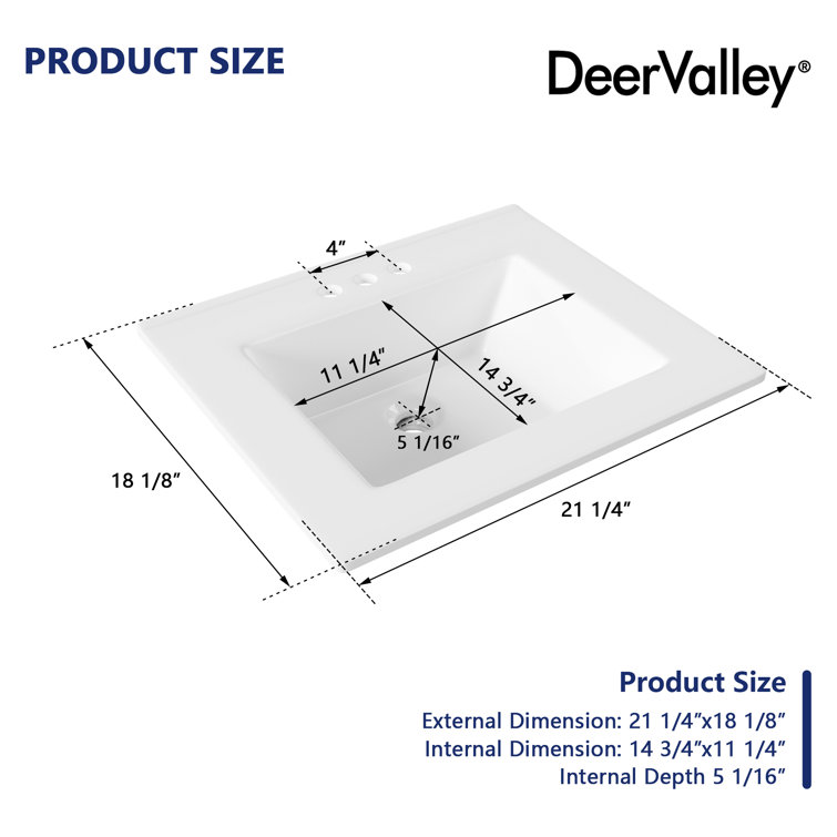 21'' x 18'' White Rectangular Ceramic Drop-In Bathroom Sink with Overflow