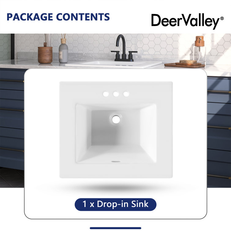 21'' x 18'' White Rectangular Ceramic Drop-In Bathroom Sink with Overflow