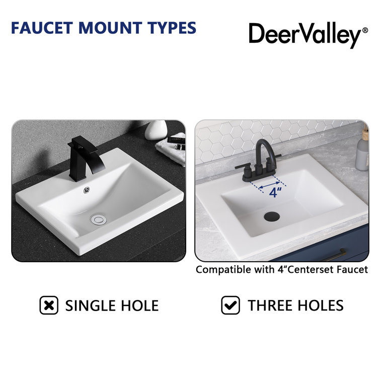 21'' x 18'' White Rectangular Ceramic Drop-In Bathroom Sink with Overflow