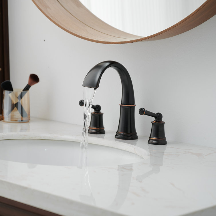 Oil Rubbed Bronze Widespread Bathroom Faucet with Brass Handles