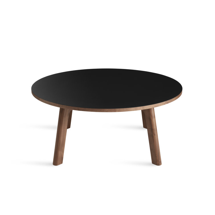 Black Top Walnut Base Round Coffee Table