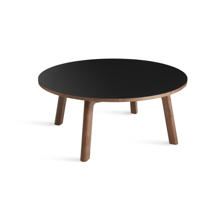Black Top Walnut Base Round Coffee Table