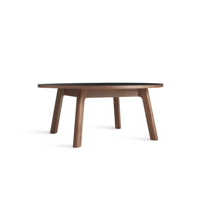 Black Top Walnut Base Round Coffee Table