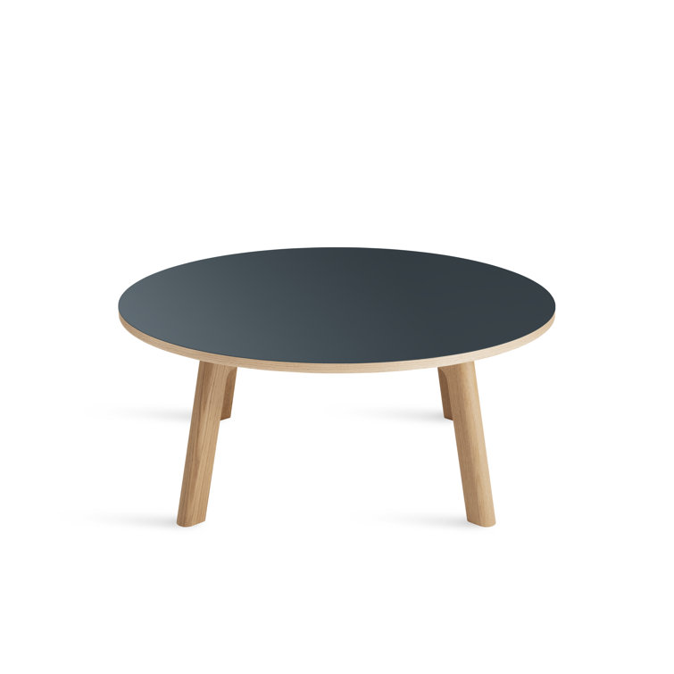 Navy Green Top White Oak Base Round Coffee Table
