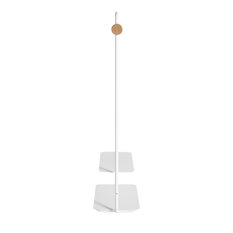 White Metal and Wood Garment Rack with Shelves