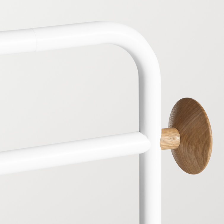 White Metal and Wood Garment Rack with Shelves