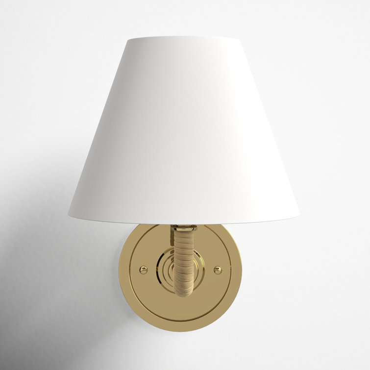 Curves No.1 Aged Brass Single Light Wall Sconce with Off-White Linen Shade