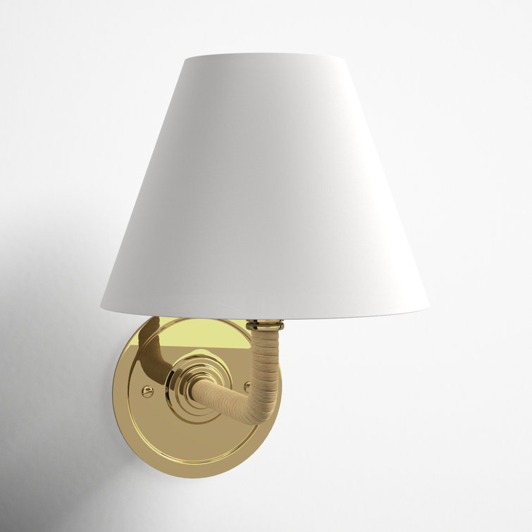 Curves No.1 Aged Brass Single Light Wall Sconce with Off-White Linen Shade