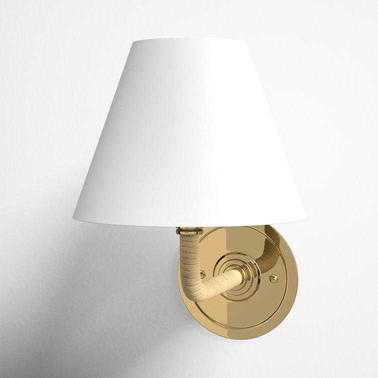 Curves No.1 Aged Brass Single Light Wall Sconce with Off-White Linen Shade