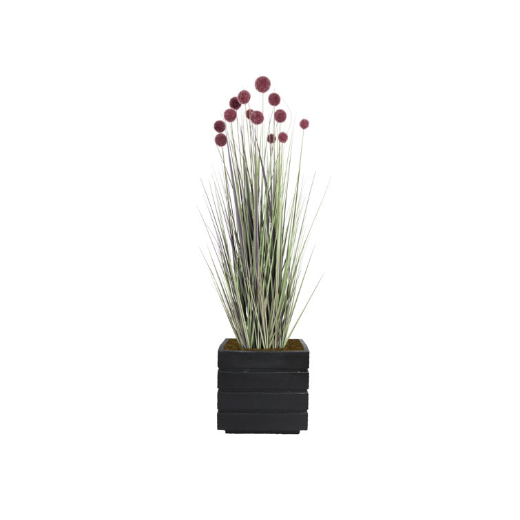 54'' Black Planter with Faux Red Pampas Grass