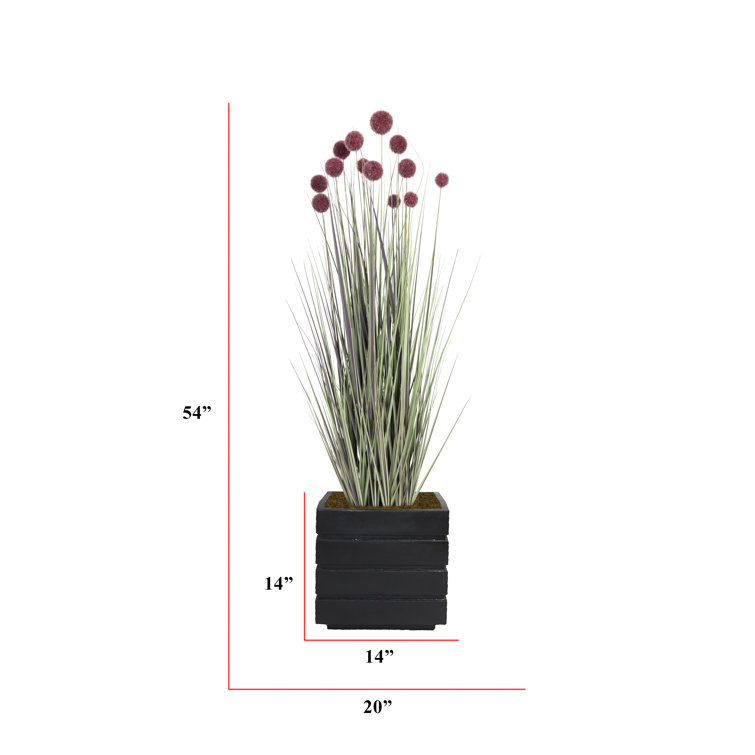 54'' Black Planter with Faux Red Pampas Grass