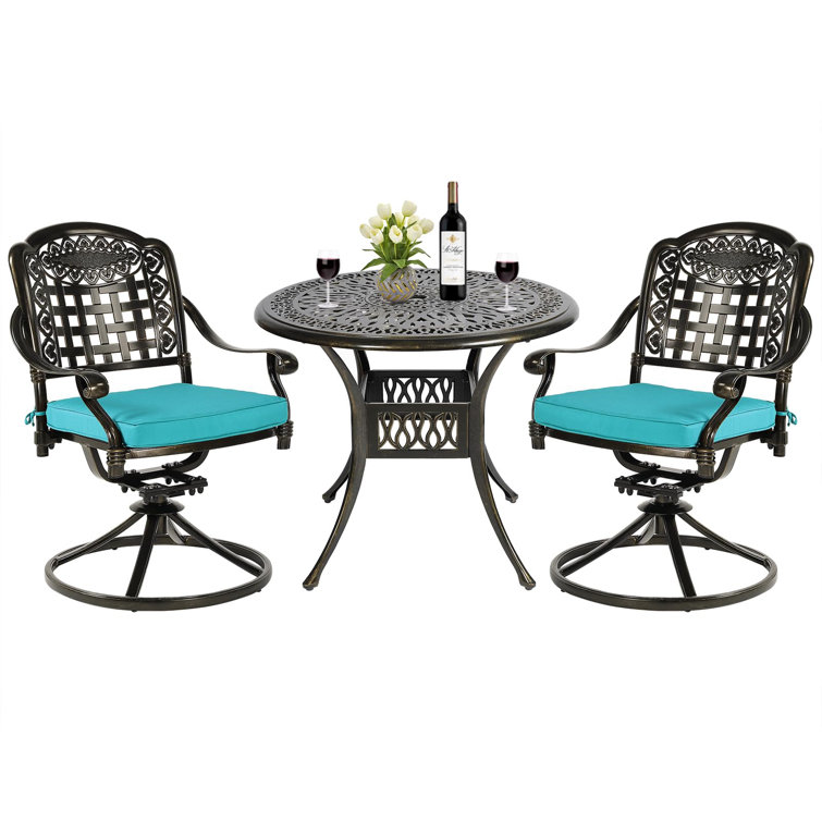 Ocean Blue Metal 2-Person Round Outdoor Dining Set with Cushions
