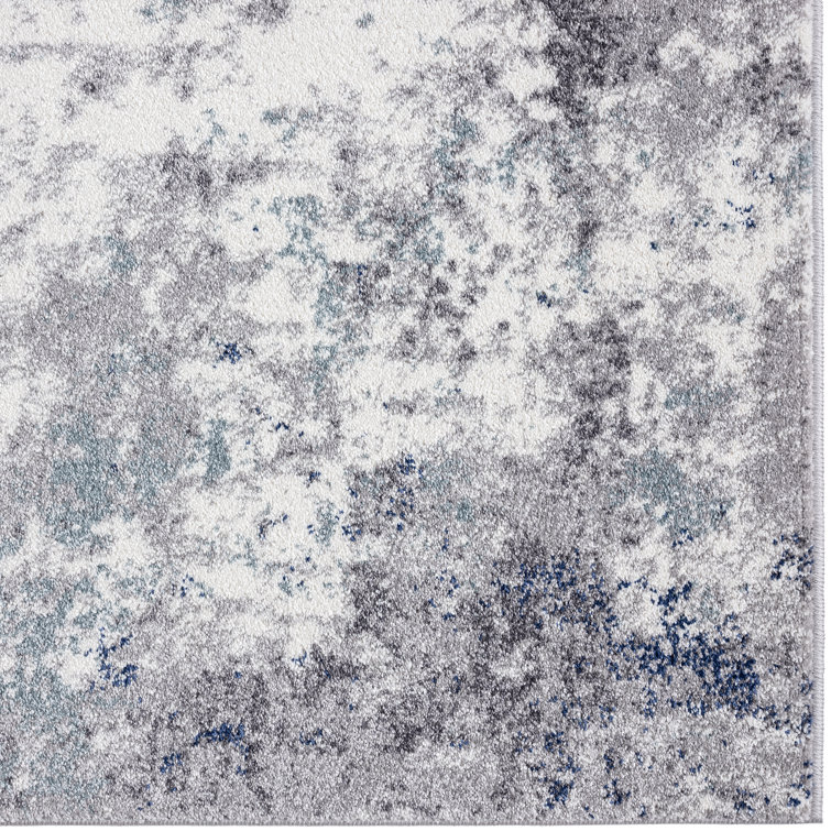 Ivory and Gray Abstract Synthetic Area Rug 4' x 5'