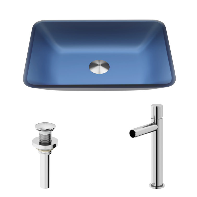 Sottile 18" Blue Glass Vessel Sink with Chrome Faucet