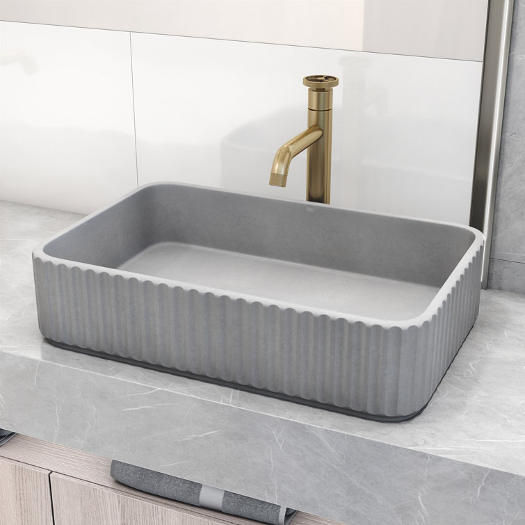 Gray Rectangular Concrete Above-Counter Bathroom Vessel Sink