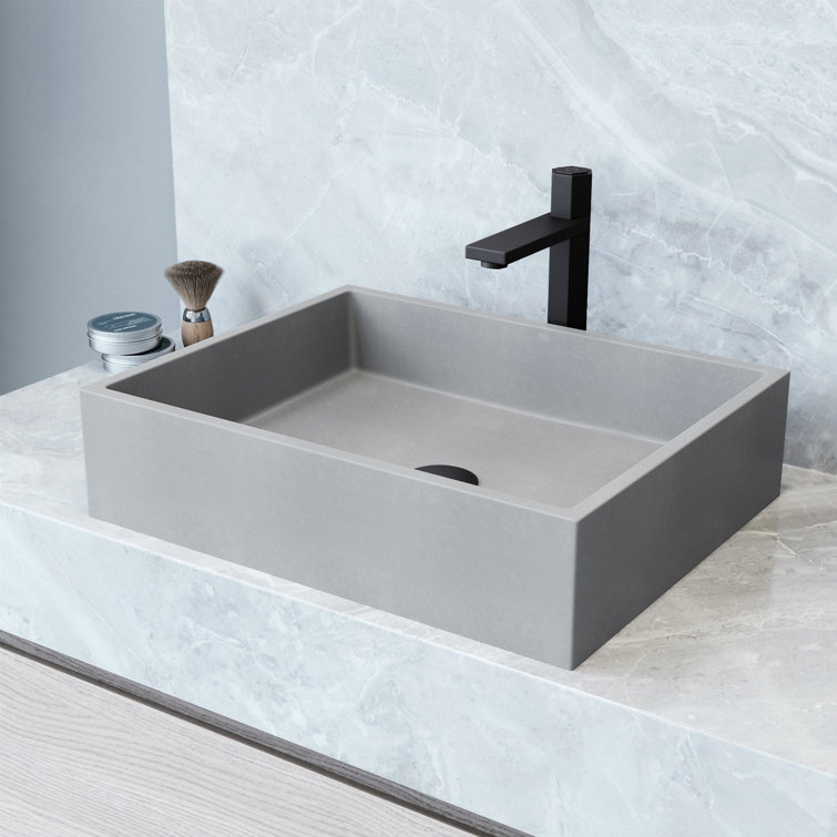 Eco-Friendly Gray Concrete Rectangular Vessel Bathroom Sink
