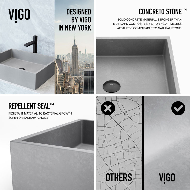 Eco-Friendly Gray Concrete Rectangular Vessel Bathroom Sink