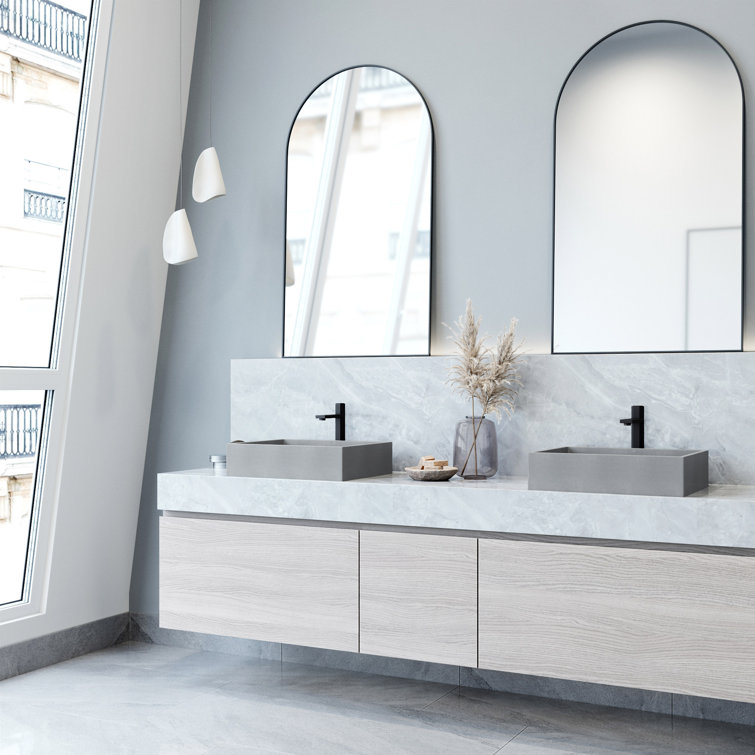 Eco-Friendly Gray Concrete Rectangular Vessel Bathroom Sink