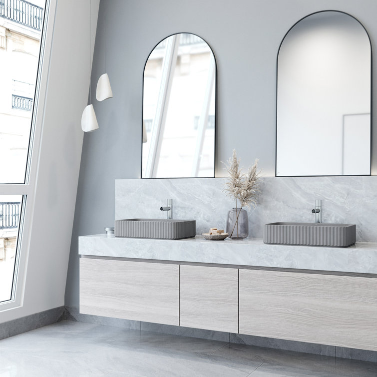 Gray Rectangular Concrete Above-Counter Bathroom Vessel Sink