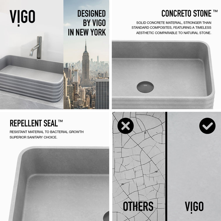 Cadman Gray Concrete Rectangular Vessel Sink with Brushed Nickel Faucet
