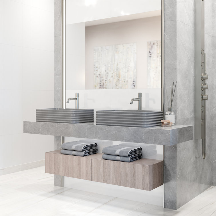 Cadman Gray Concrete Rectangular Vessel Sink with Brushed Nickel Faucet