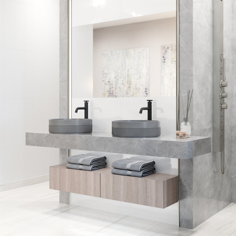 Matte Black Concrete Round Vessel Sink with Faucet