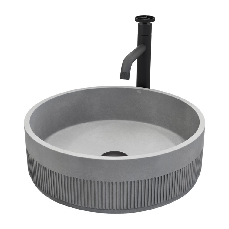 Matte Black Concrete Round Vessel Sink with Faucet