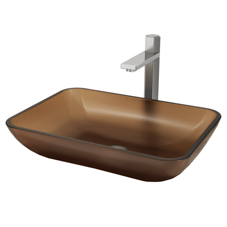 Sottile Blue Glass Rectangular Vessel Sink with Brushed Nickel Faucet