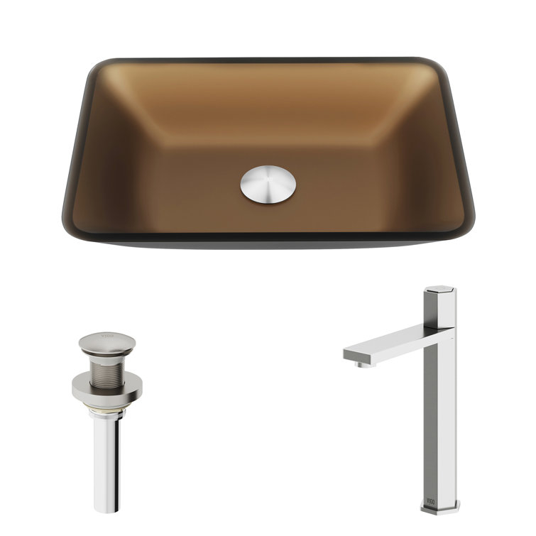 Sottile Blue Glass Rectangular Vessel Sink with Brushed Nickel Faucet