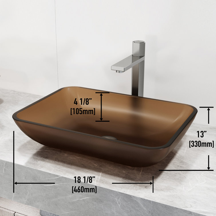 Sottile Blue Glass Rectangular Vessel Sink with Brushed Nickel Faucet