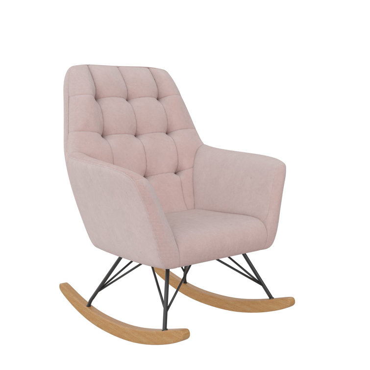 Pale Pink Velvet Upholstered Nursery Rocking Chair