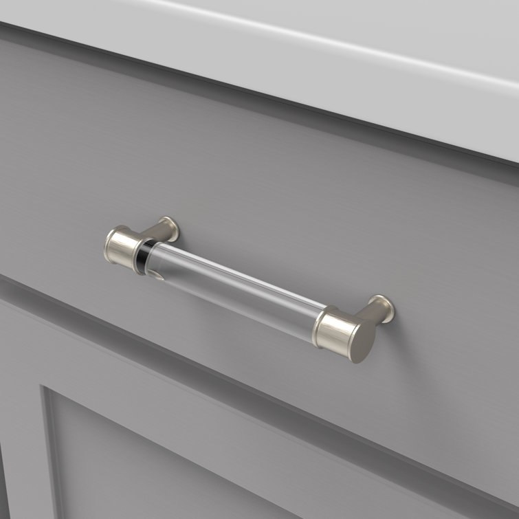 Brushed Nickel and Clear Acrylic Bar Cabinet Pull