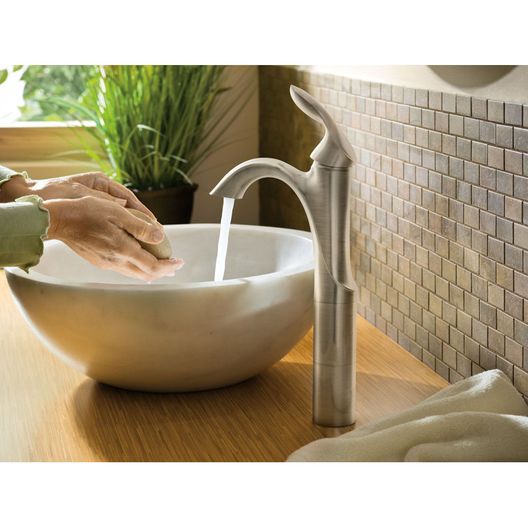 Eva Transitional High Arc Single Handle Vessel Faucet in Distressed Bronze