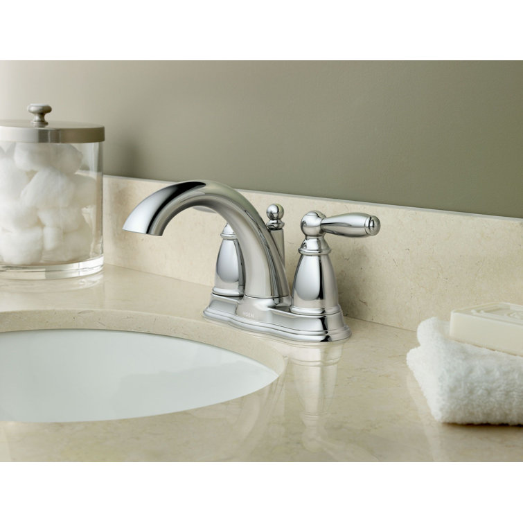Chrome Two-Handle Centerset Bathroom Faucet with Drain Assembly