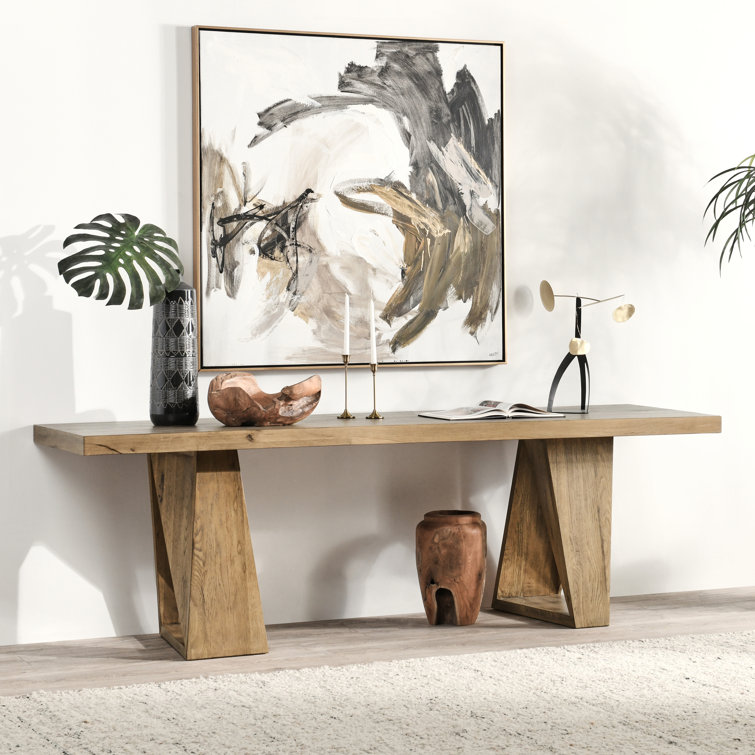 Natural Oak 94" Console Table with Geometric Base