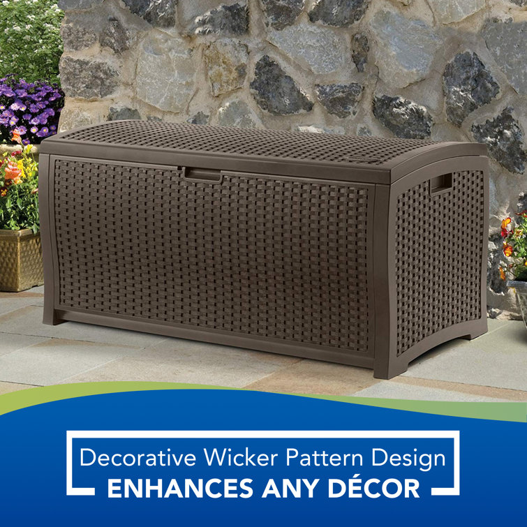 Mocha Brown Wicker Resin 99-Gallon Lockable Deck Box