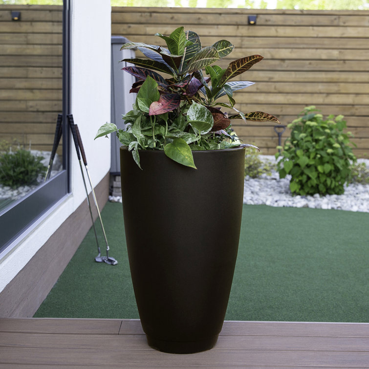 Caprio 26" Tall Square Black Resin Planter with Self-Watering Feature
