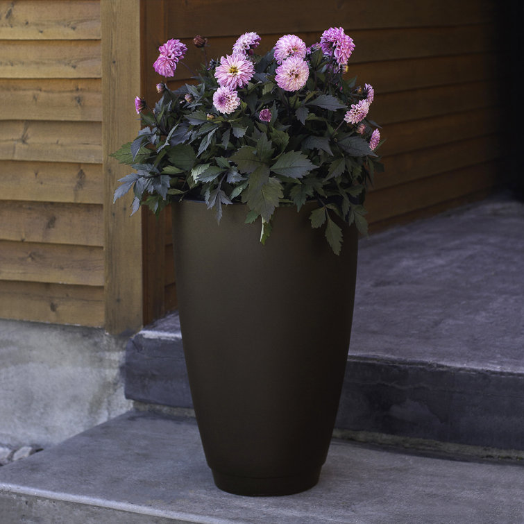 Caprio 26" Tall Square Black Resin Planter with Self-Watering Feature
