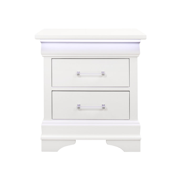Charlie White Acrylic-Handled 2-Drawer Nightstand with LED
