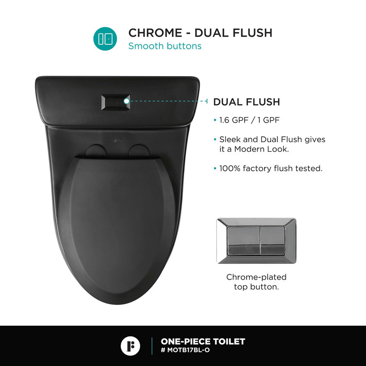 Black Matte Elongated Free Standing Dual Flush Toilet