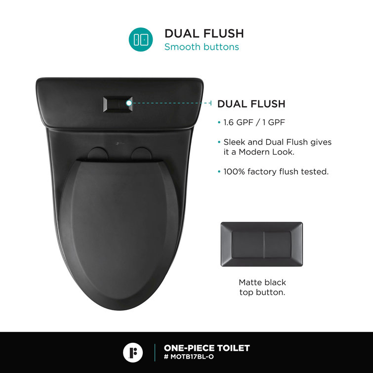 Black Matte Elongated Free Standing Dual Flush Toilet