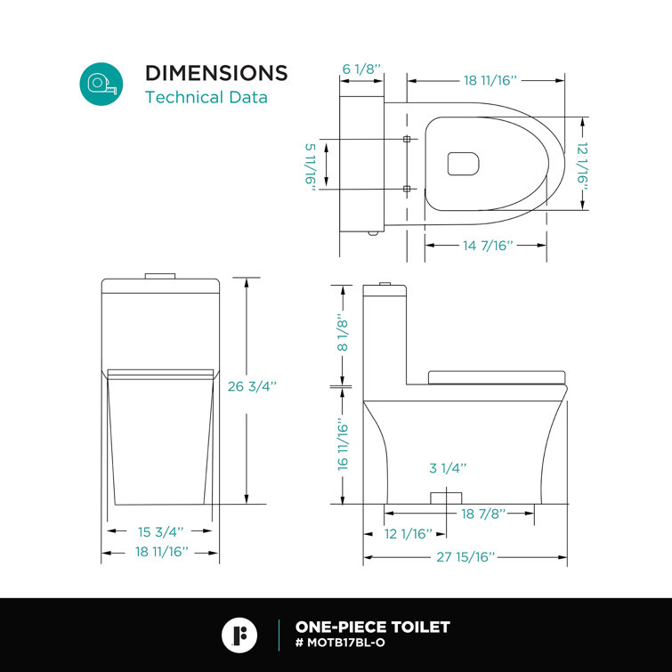 Black Matte Elongated Free Standing Dual Flush Toilet