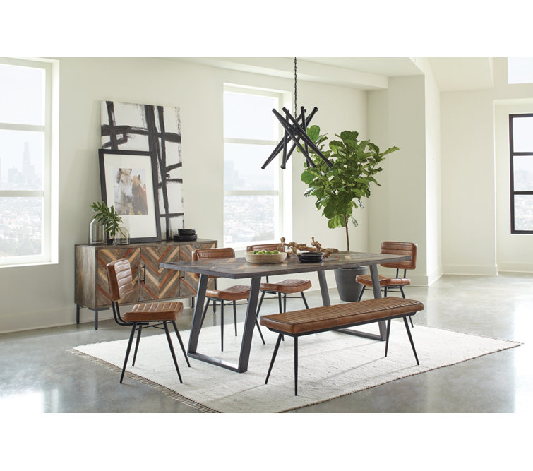 Camel Genuine Leather Upholstered High Side Chair with Metal Legs