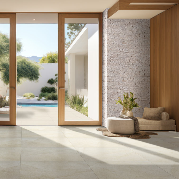 6'' x 24'' Creamy White Limestone Stacked Stone Wall Tile