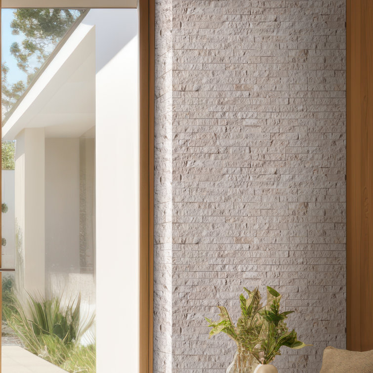6'' x 24'' Creamy White Limestone Stacked Stone Wall Tile