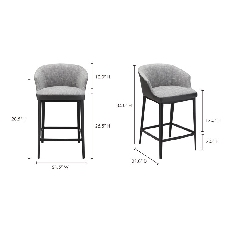 Gray Leather and Metal Contemporary Counter Stool