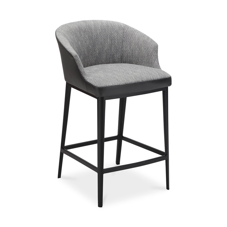 Gray Leather and Metal Contemporary Counter Stool